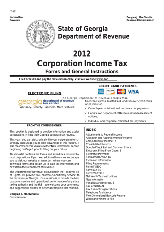 Form It 611 - Corporation Income Tax Forms And General Instructions - 2012 Printable pdf