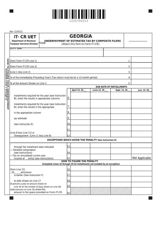 Fillable Form It Cr Uet Underpayment Of Estimated Tax By