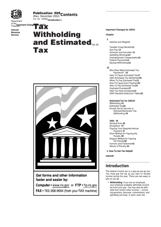 Publication 505 - Tax Withholding And Estimated Tax Printable pdf