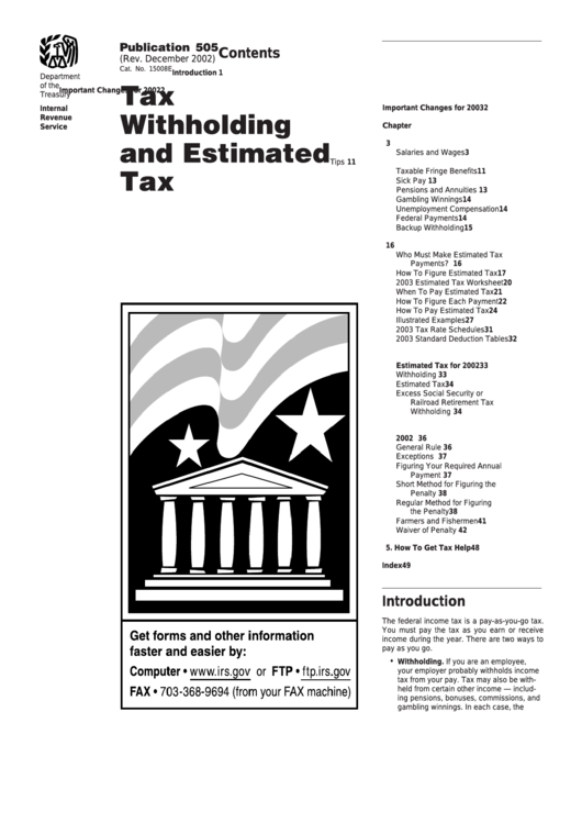 Publication 505 Tax Withholding And Estimated Tax printable pdf download