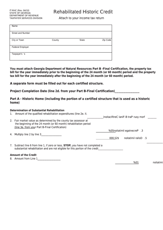 Form It-Rhc - Rehabilitated Historic Credit Printable pdf