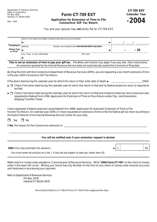 Form Ct-709 Ext - Application For Extension Of Time To File Connecticut Gift Tax Return - 2004 Printable pdf