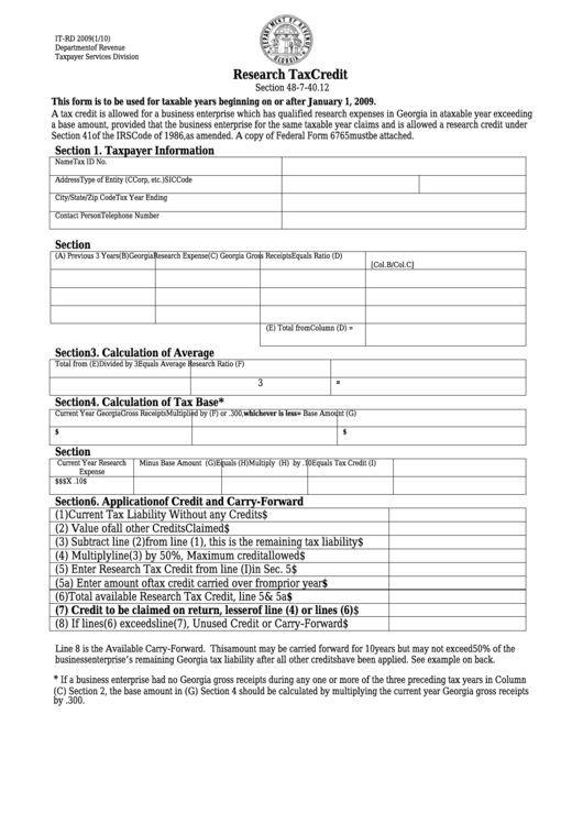 Form It-Rd - Research Tax Credit Printable pdf
