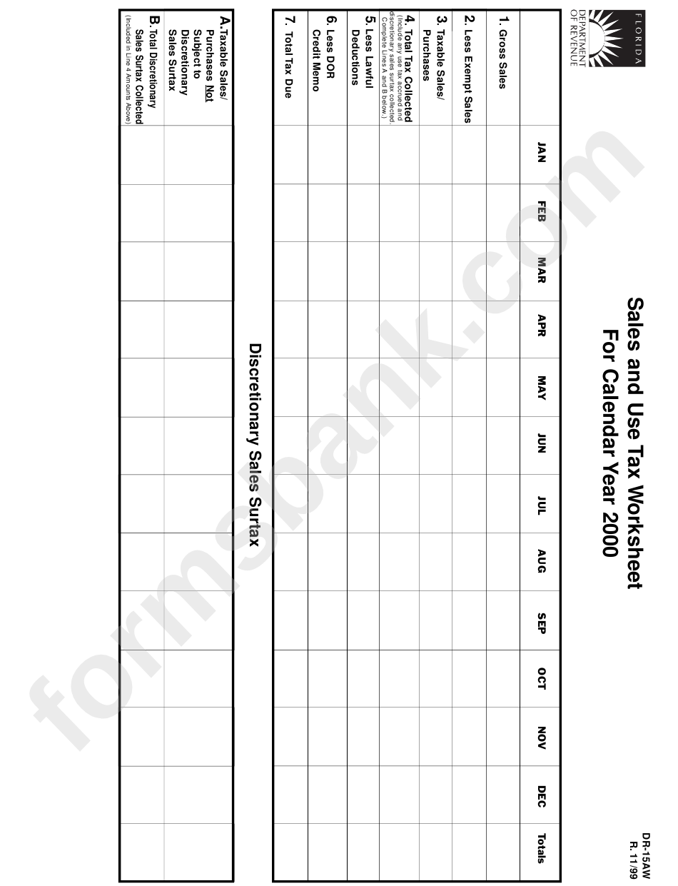 Form Dr-15aw - Sales And Use Tax Worksheet - 2000