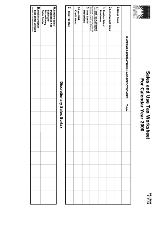 Form Dr-15aw - Sales And Use Tax Worksheet - 2000 Printable pdf