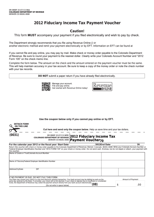 Form Dr 0900f - Fiduciary Income Tax Payment Voucher - 2012 Printable pdf