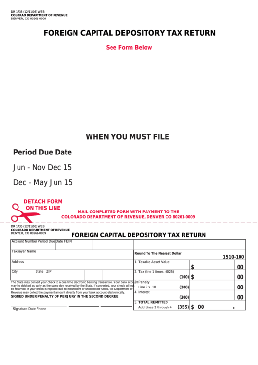 Form Dr 1735 - Foreign Capital Depository Tax Return Printable pdf