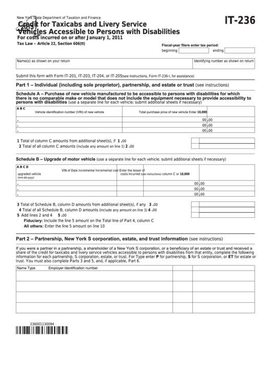 Fillable Form It-236 - Credit For Taxicabs And Livery Service Vehicles Accessible To Persons With Disabilities - 2013 Printable pdf
