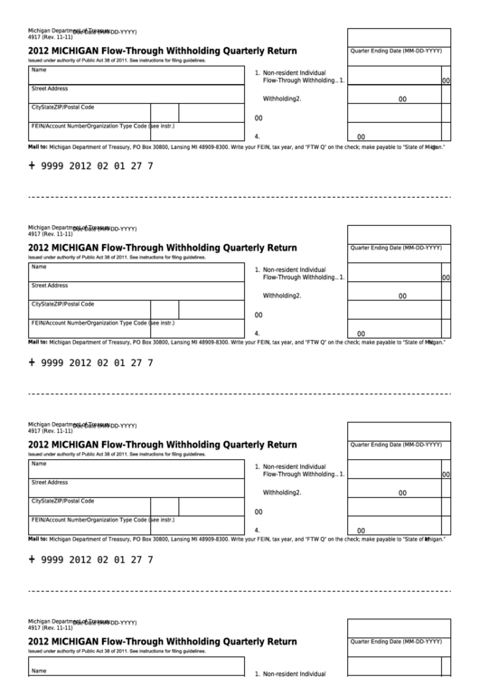 Form 4917 - Michigan Flow-Through Withholding Quarterly Return - 2012 Printable pdf