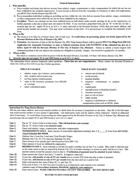 Instructions For Wage Earner Return Printable pdf