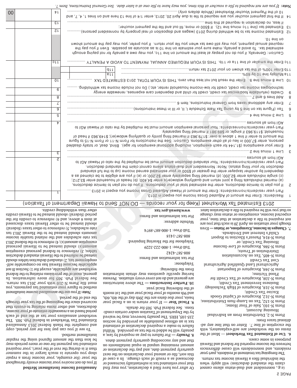 Form N-1 - Declaration Of Estimated Income Tax For Individuals - 2013