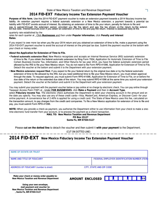 Fid-Ext - New Mexico Fiduciary Income Tax Extension Payment Voucher - 2014 Printable pdf