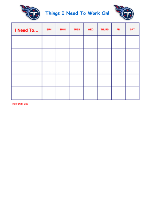Things I Need To Work On Chart - Titans Printable pdf