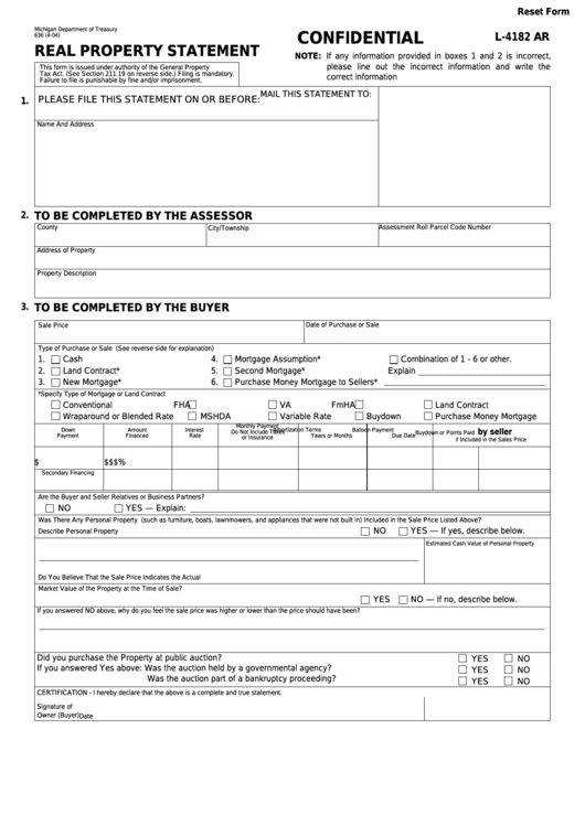 Fillable Form 636 - Confidential Real Property Statement - Michigan Department Of Treasury Printable pdf