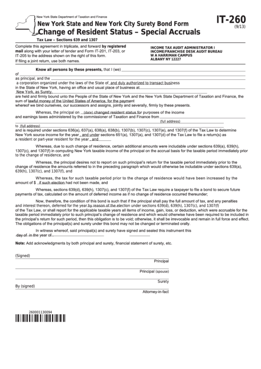 Fillable Form It-260 - Change Of Resident Status - Special Accruals Printable pdf
