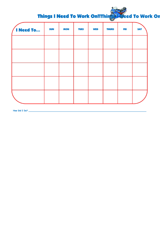 Fillable Things I Need To Work On Chart - Motorcycle printable pdf download