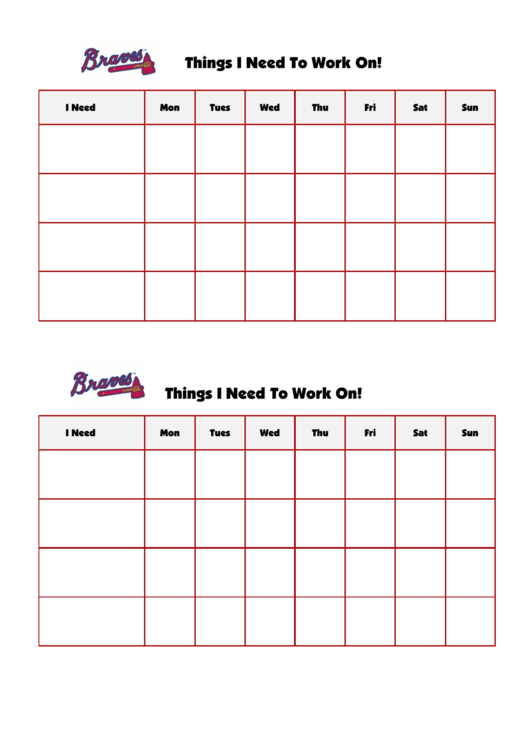Things I Need To Work On Chart - Atlanta Braves Double Printable pdf