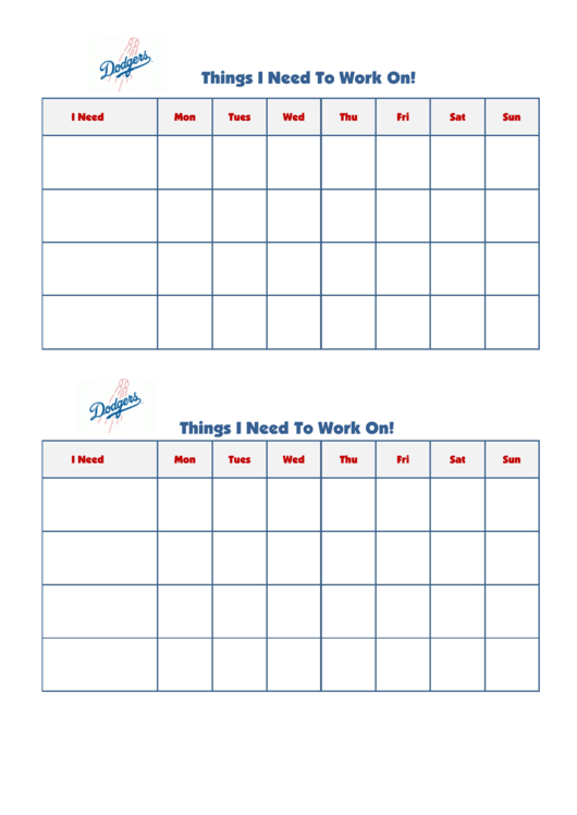Things I Need To Work On Chart - Los Angeles Dodgers Double Printable pdf
