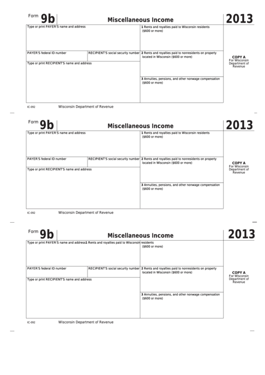 Form 9b - Miscellaneous Income - 2013 Printable pdf