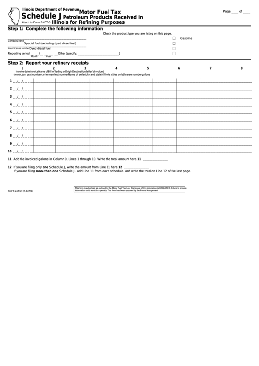 Schedule J (Attachment To Form Rmft-5) - Motor Fuel Tax Petroleum Products Received In Illinois For Refining Purposes Printable pdf