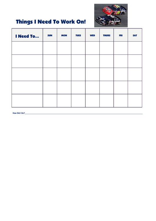 Things I Need To Work On Chart - Nascar 3 Printable pdf