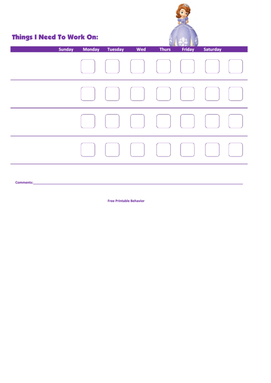 Things I Need To Work On Chart - Sofia The First Printable pdf