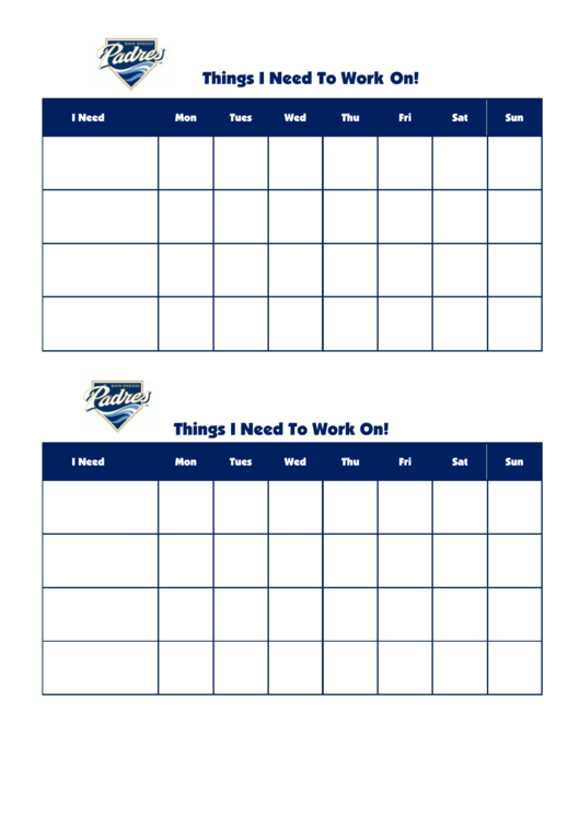 Things I Need To Work On Chart - San Diego Padres Double Printable pdf