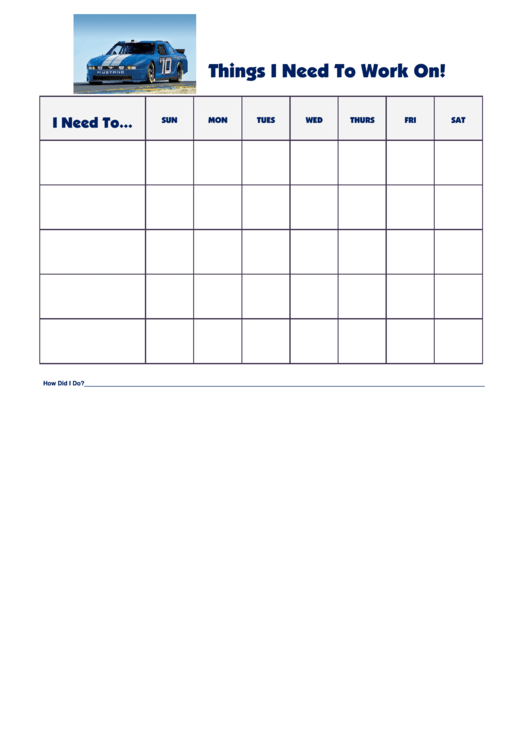 Things I Need To Work On Chart - Nascar 10 Printable pdf