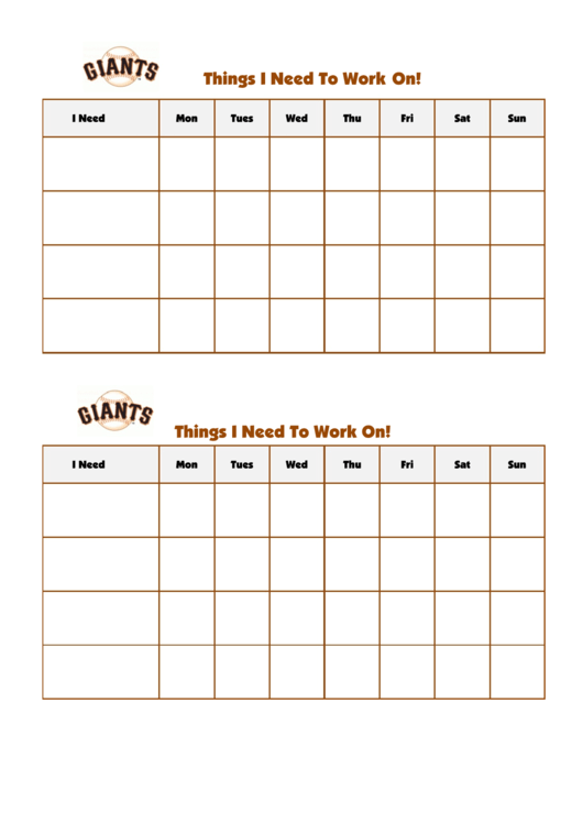 Things I Need To Work On Chart - San Francisco Giants Double Printable pdf