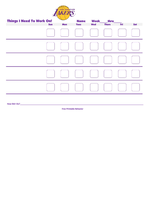Things I Need To Work On Chart - Los Angeles Lakers Printable pdf