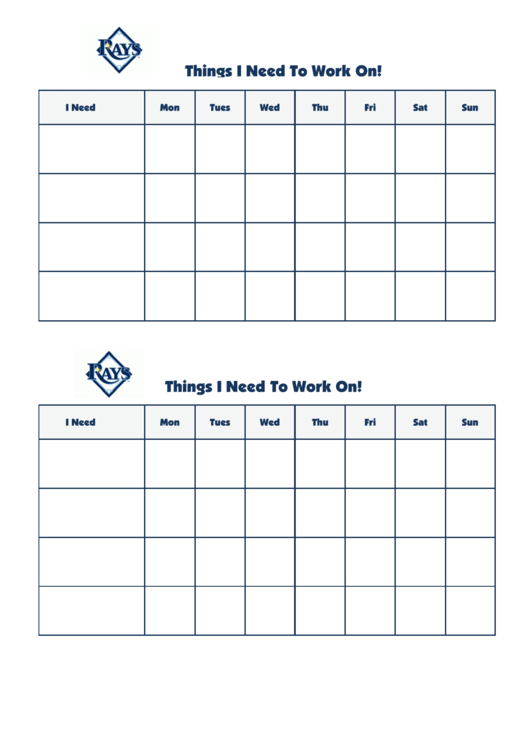 Things I Need To Work On Chart - Tampa Bay Rays Double Printable pdf