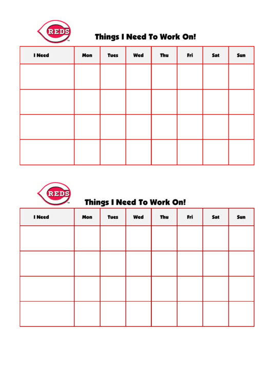 Things I Need To Work On Chart - Cincinatti Reds Double Printable pdf
