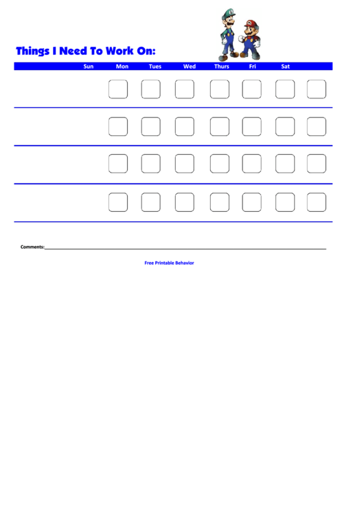 Fillable Things I Need To Work On Chart - Mario And Luigi Printable pdf