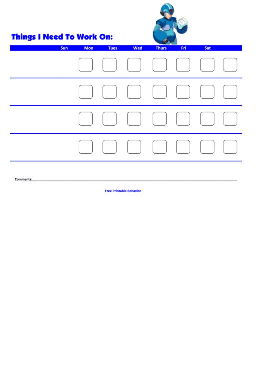 Fillable Things I Need To Work On Chart - Megaman printable pdf download