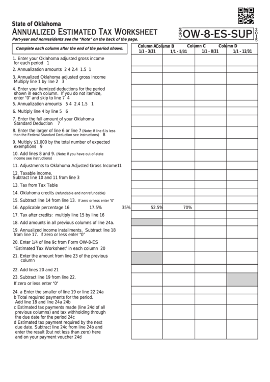 Fillable Form Ow-8-Es-Sup - Annualized Estimated Tax Worksheet - 2015 Printable pdf
