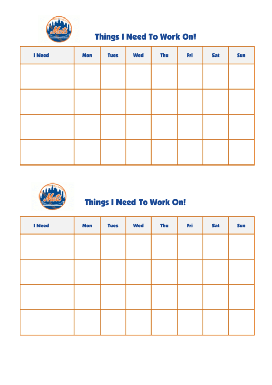 Things I Need To Work On Chart - New York Mets Double Printable pdf