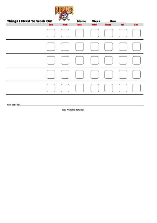 Things I Need To Work On Chart - Pittsburgh Pirates Printable pdf