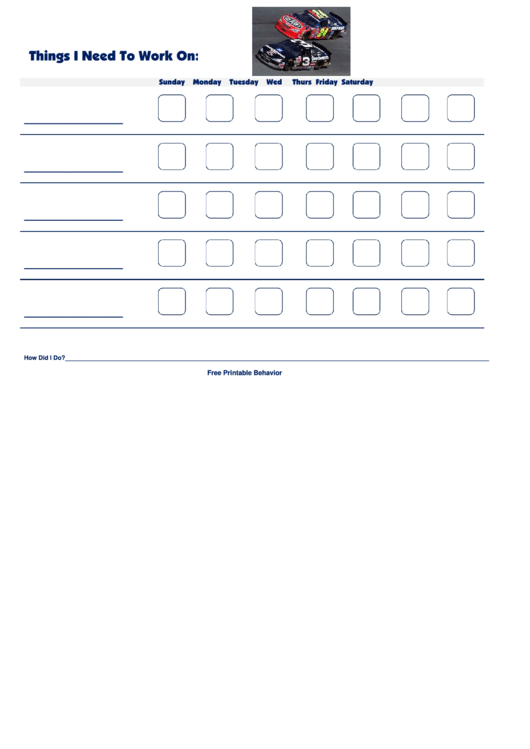 Things I Need To Work On Chart - Nascar 3 New Printable pdf