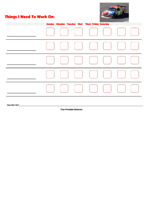 Things I Need To Work On Chart - Nascar 18 New Printable pdf