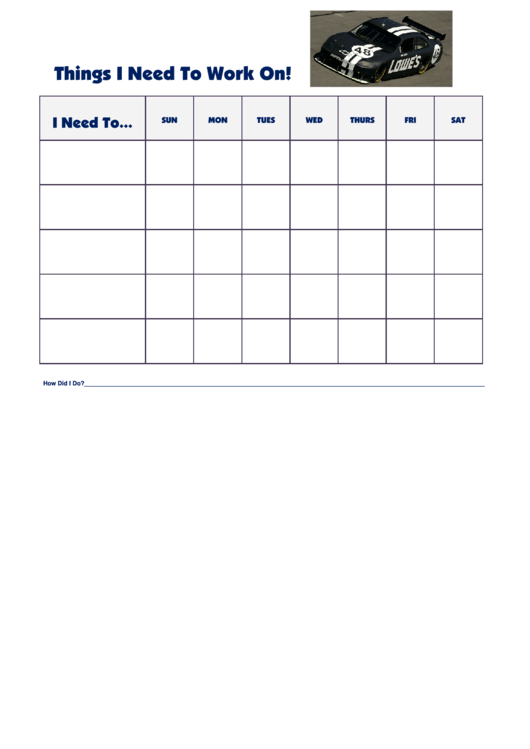 Things I Need To Work On Chart - Nascar 48 Printable pdf