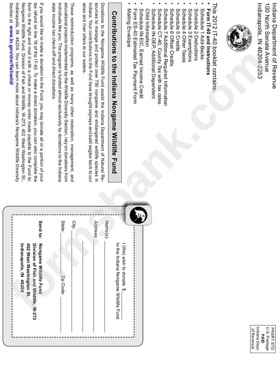 Form It-40 - Indiana Full-Year Resident Individual Income Tax Booklet - 2012