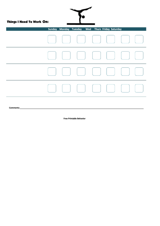 Fillable Things I Need To Work On Chart - Gymnastics Printable pdf