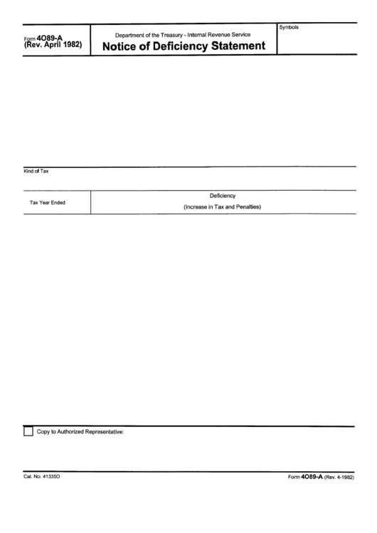Form 4089-A - Notice Of Deficiency Statement Printable pdf