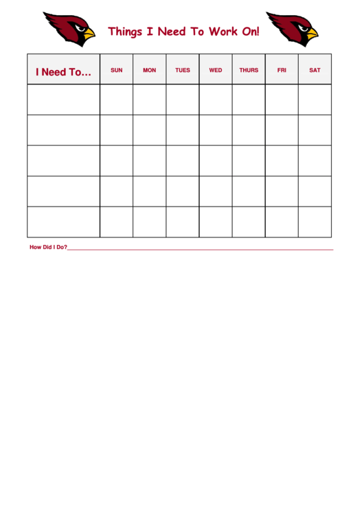 Things I Need To Work On Chart - Cardinals Printable pdf