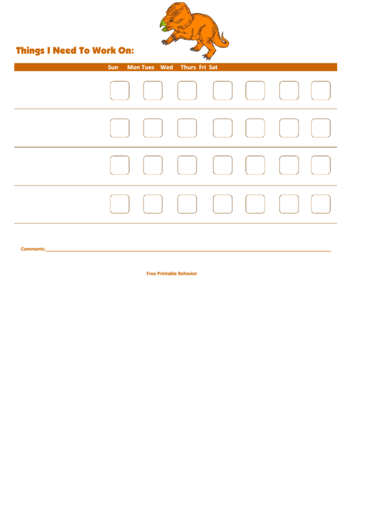 Fillable Things I Need To Work On Chart - Protoceratops Orange Printable pdf