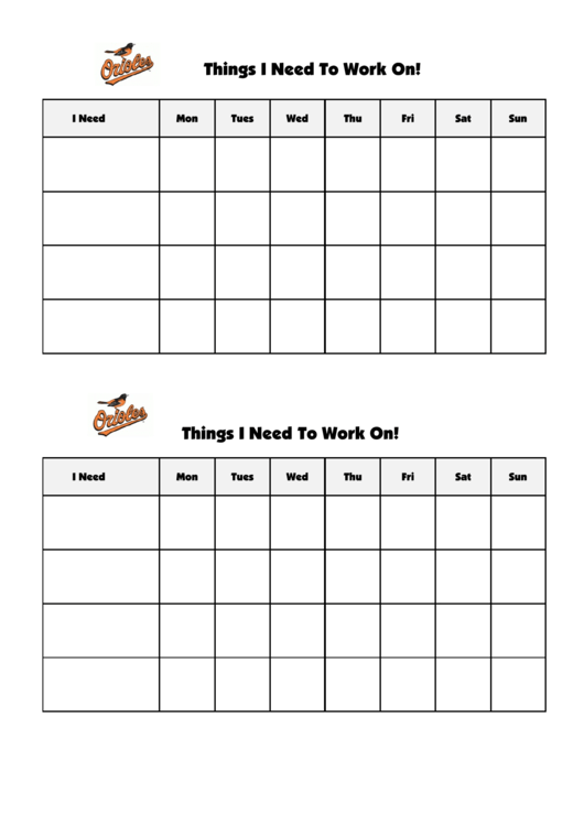 Things I Need To Work On Chart - Baltimore Orioles Double Printable pdf