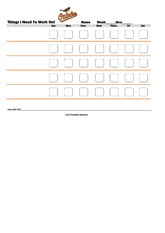 Things I Need To Work On Chart - Baltimore Orioles Printable pdf