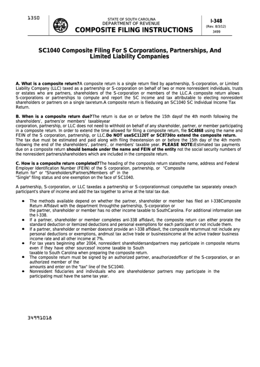 Form I-348 - Composite Filing Instructions For S Corporations, Partnerships, And Limited Liability Companies Printable pdf