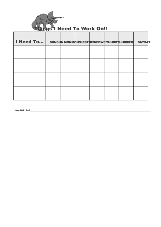 Fillable Things I Need To Work On Chart - Triceratops Gray printable ...