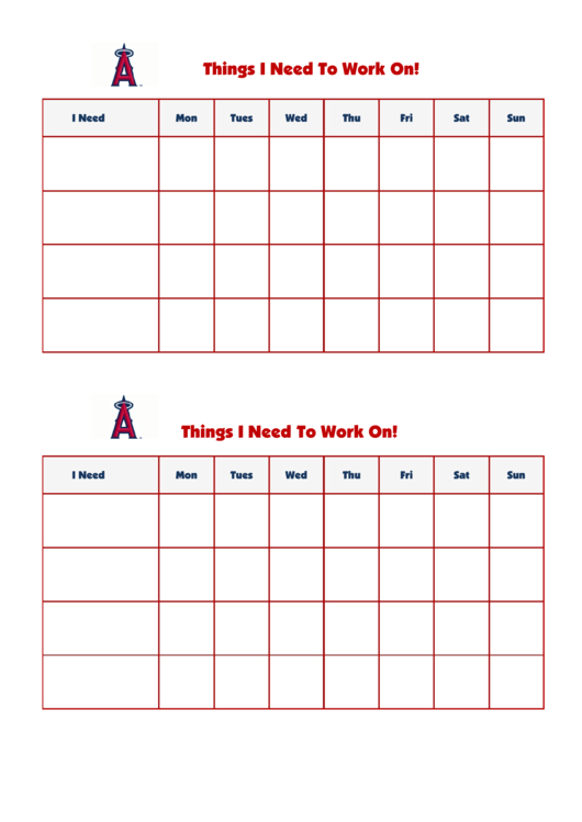Things I Need To Work On Chart - Los Angeles Angels Double Printable pdf